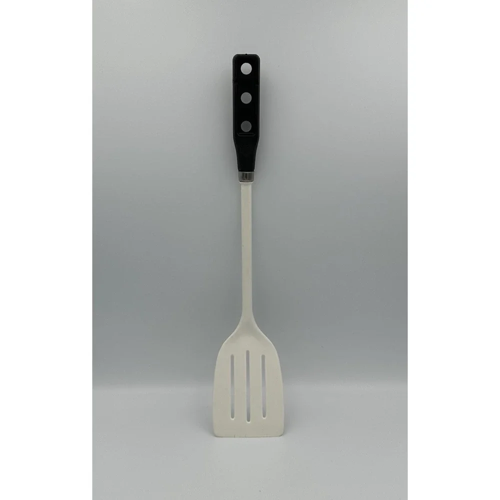 Vintage‎ PEDRINI Italy Long Slotted Spatula Flipper Turner White w/ Black Handle